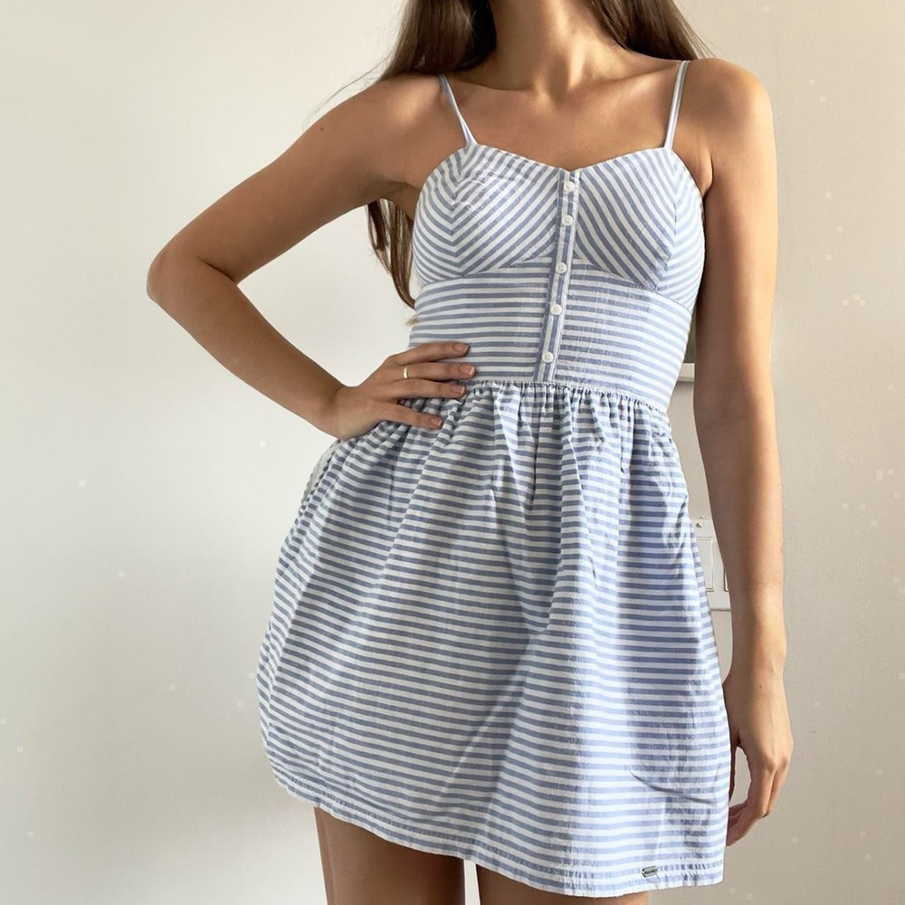 Superdry | 50's striped blue & white mini 100% cotton coastal dress | Size S
